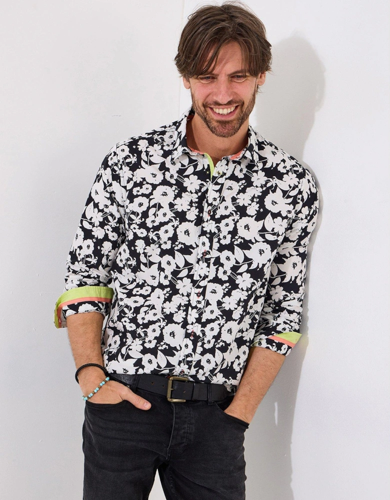 Monochrome Love Sleeve Floral Shirt