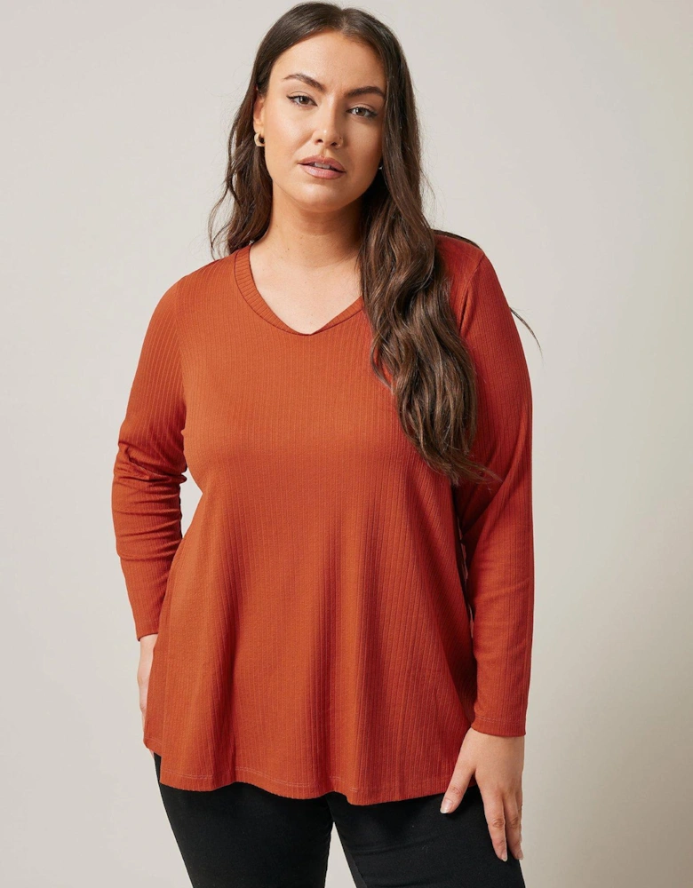 Long Sleeve Modal Rib Tee - Orange