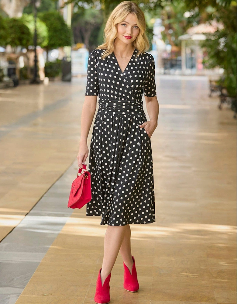 Perfect Polka Stretch Jersey Dress - Black