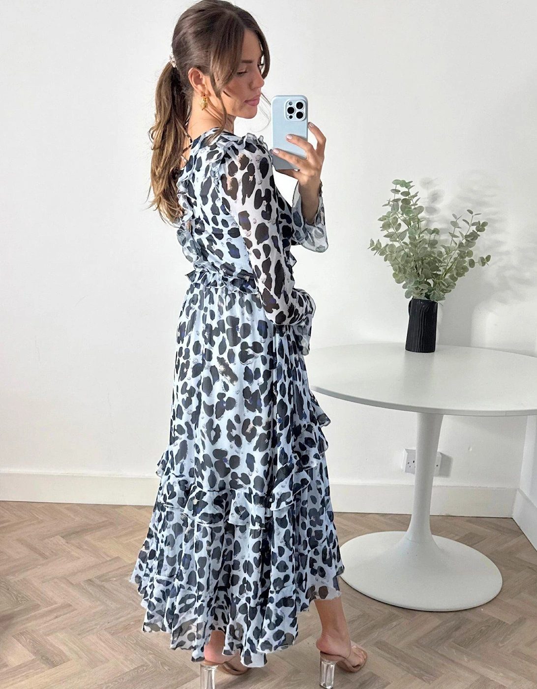 Animal Print Midi Dress - Blue