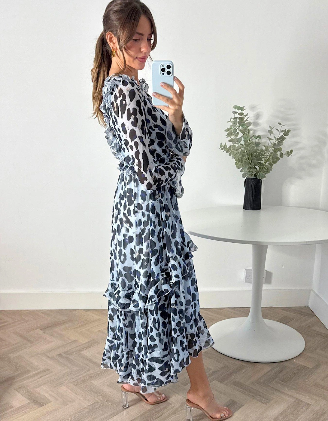 Animal Print Midi Dress - Blue