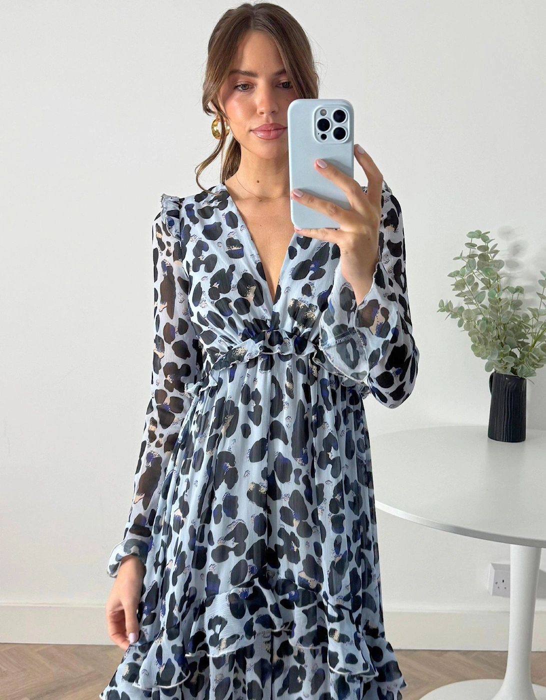 Animal Print Midi Dress - Blue