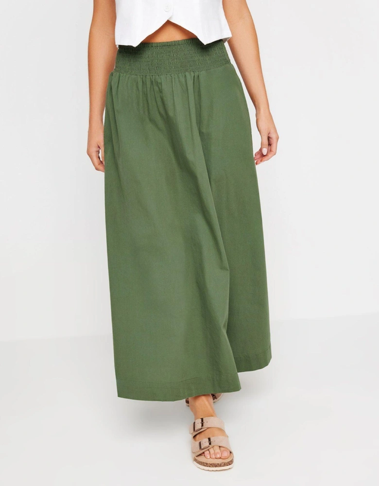 Petite Poplin Shirred Maxi Skirt - Green