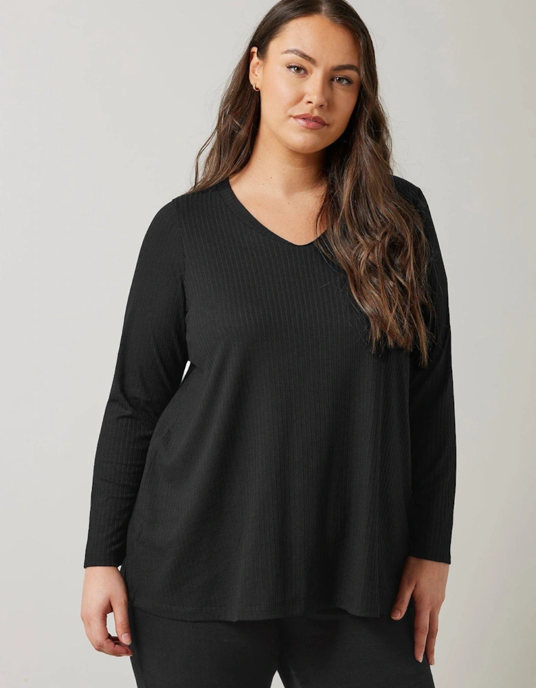 Long Sleeve Modal Rib Tee - Black