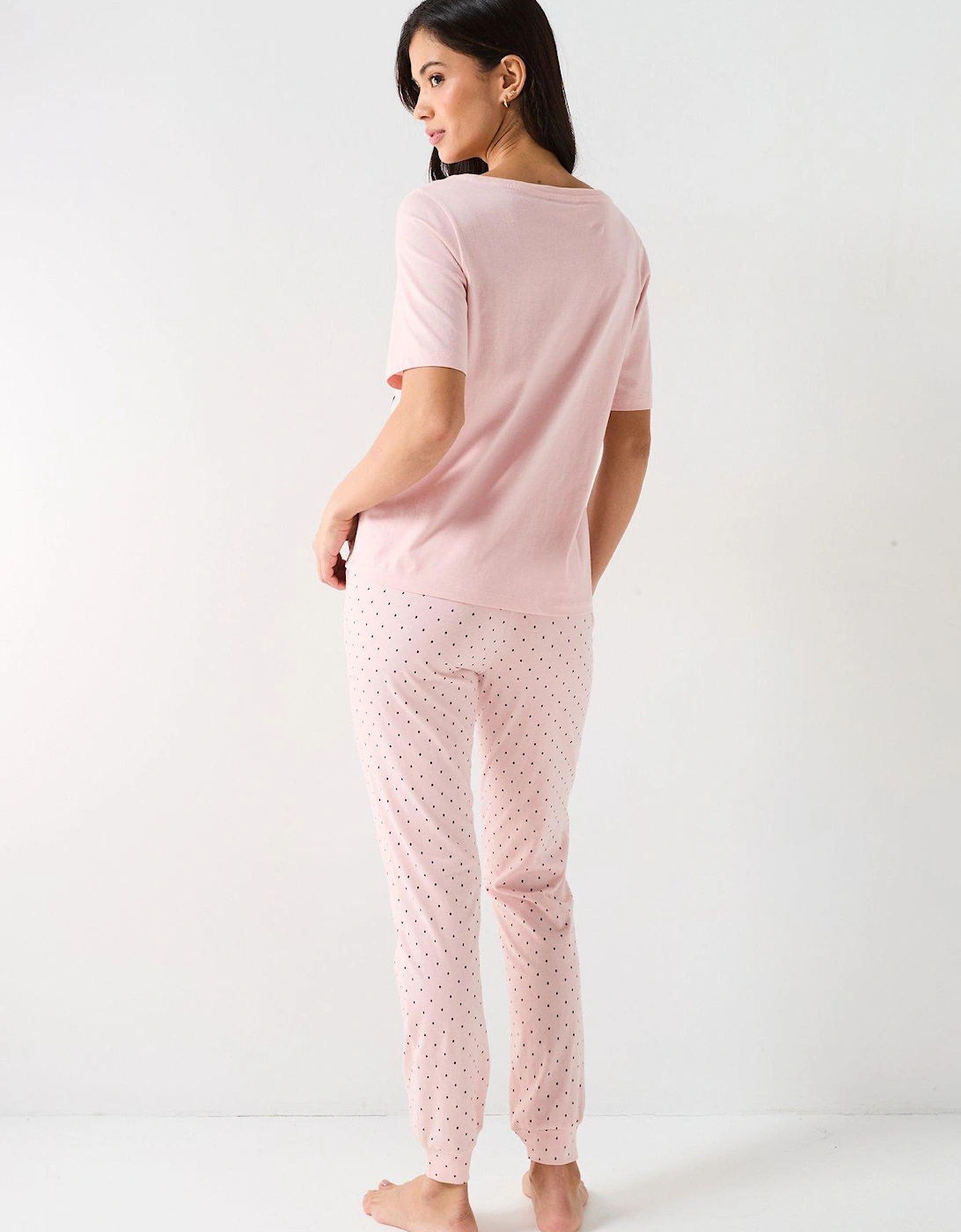 Printed Short Sleeve Top And Jogger Pj Set - Pink