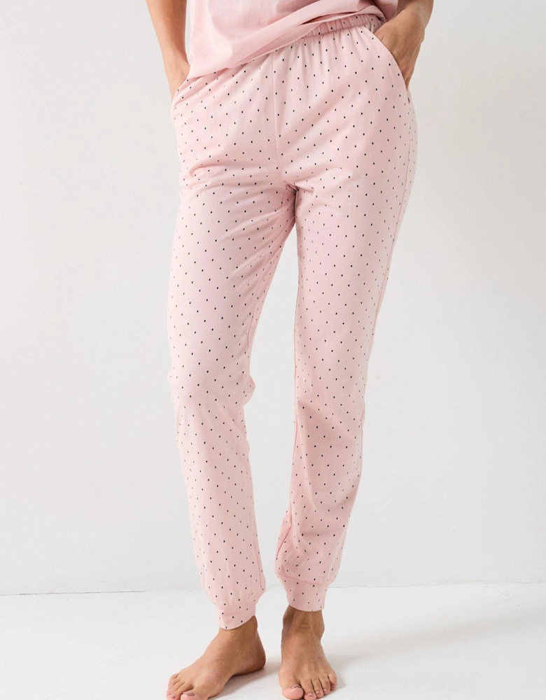 Printed Short Sleeve Top And Jogger Pj Set - Pink