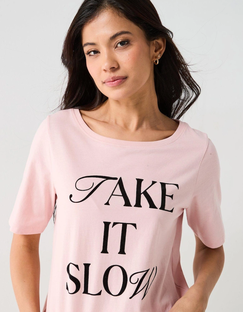 Printed Short Sleeve Top And Jogger Pj Set - Pink