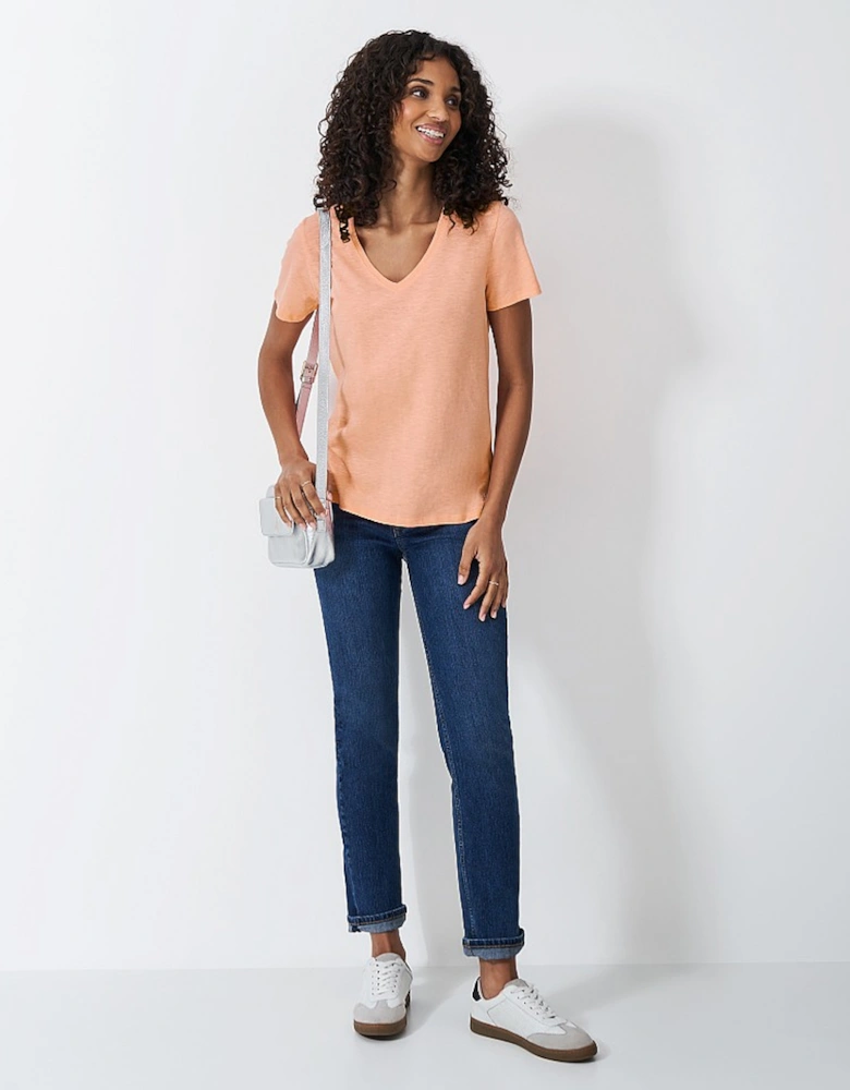 Women's Perfect V-neck Slub T-shirt Peach