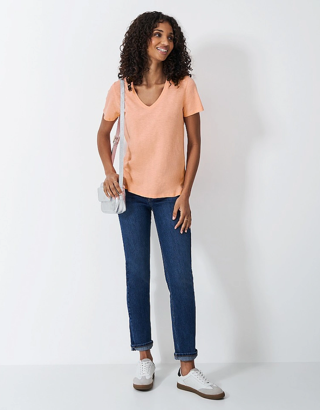 Women's Perfect V-neck Slub T-shirt Peach, 5 of 4