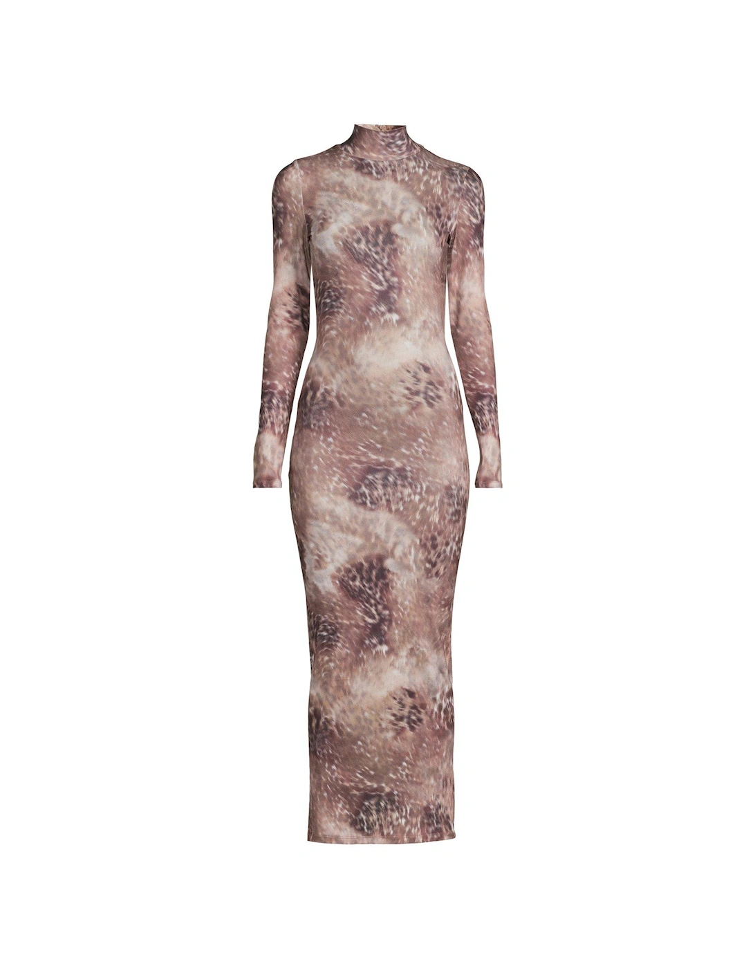 Printed High Neck Bodycon Dress - Brown