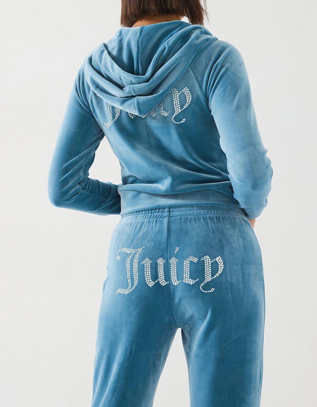 Tina Diamante Logo Velour Trackpants - Blue