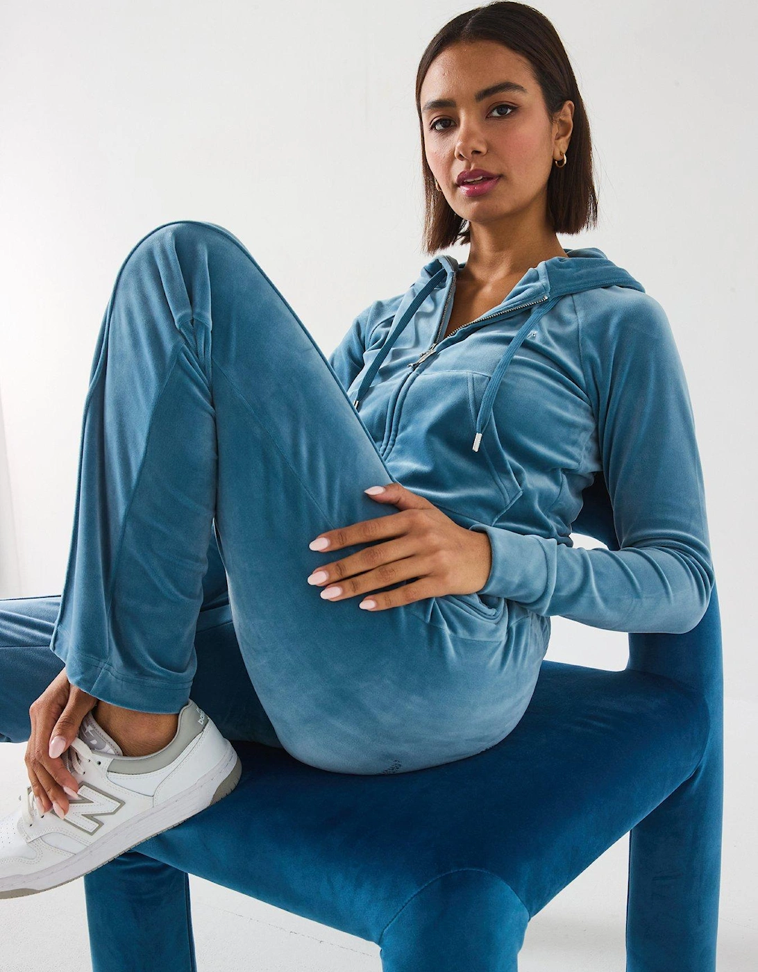 Tina Diamante Logo Velour Trackpants - Blue