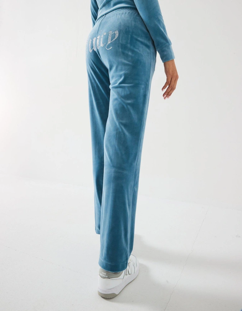 Tina Diamante Logo Velour Trackpants - Blue