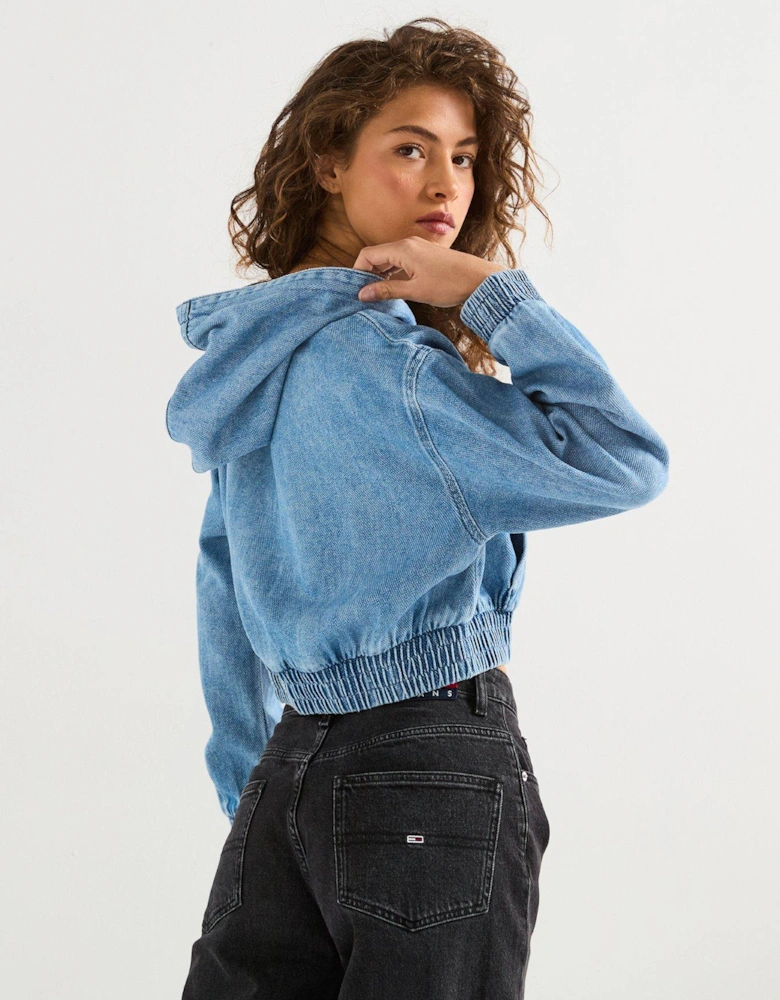 Denim Cropped Hoodie - Blue