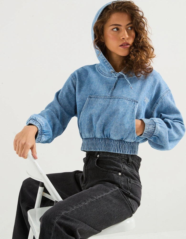 Denim Cropped Hoodie - Blue