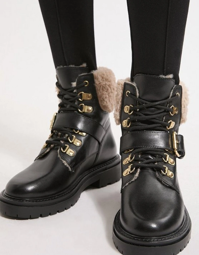 Leather Fur Lined Chunky Lace Up Worker Boot