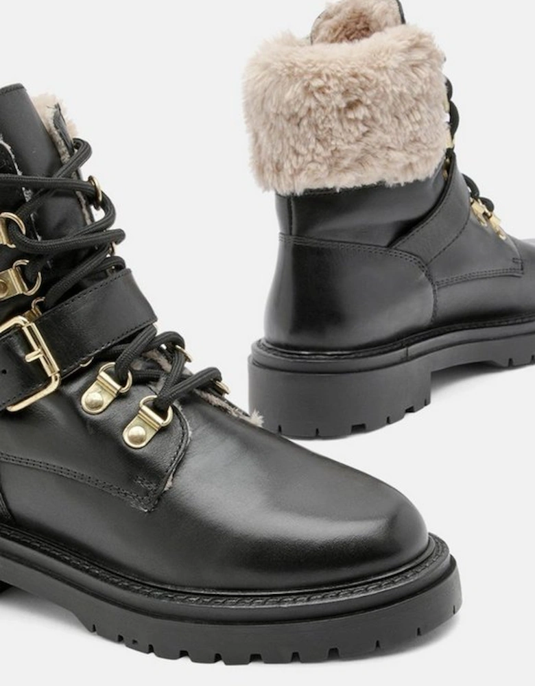 Leather Fur Lined Chunky Lace Up Worker Boot