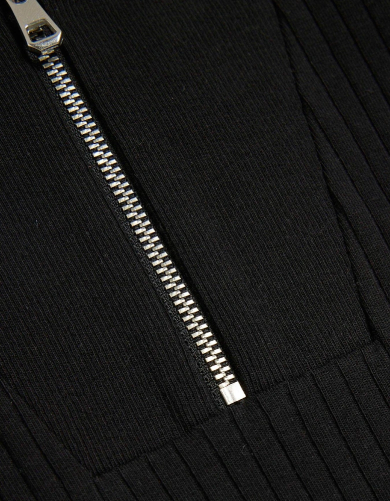 Zip Fitted Rib Top - Black