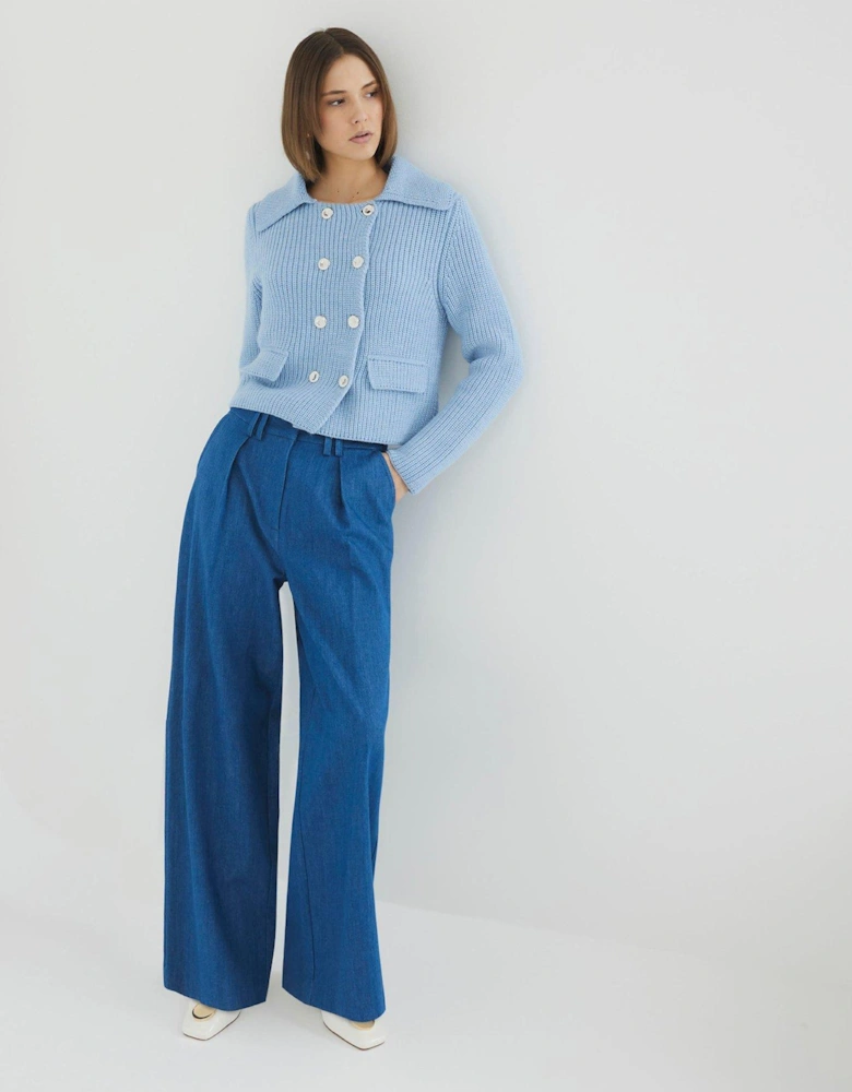 High Waisted Wide Leg Trousers - Blue