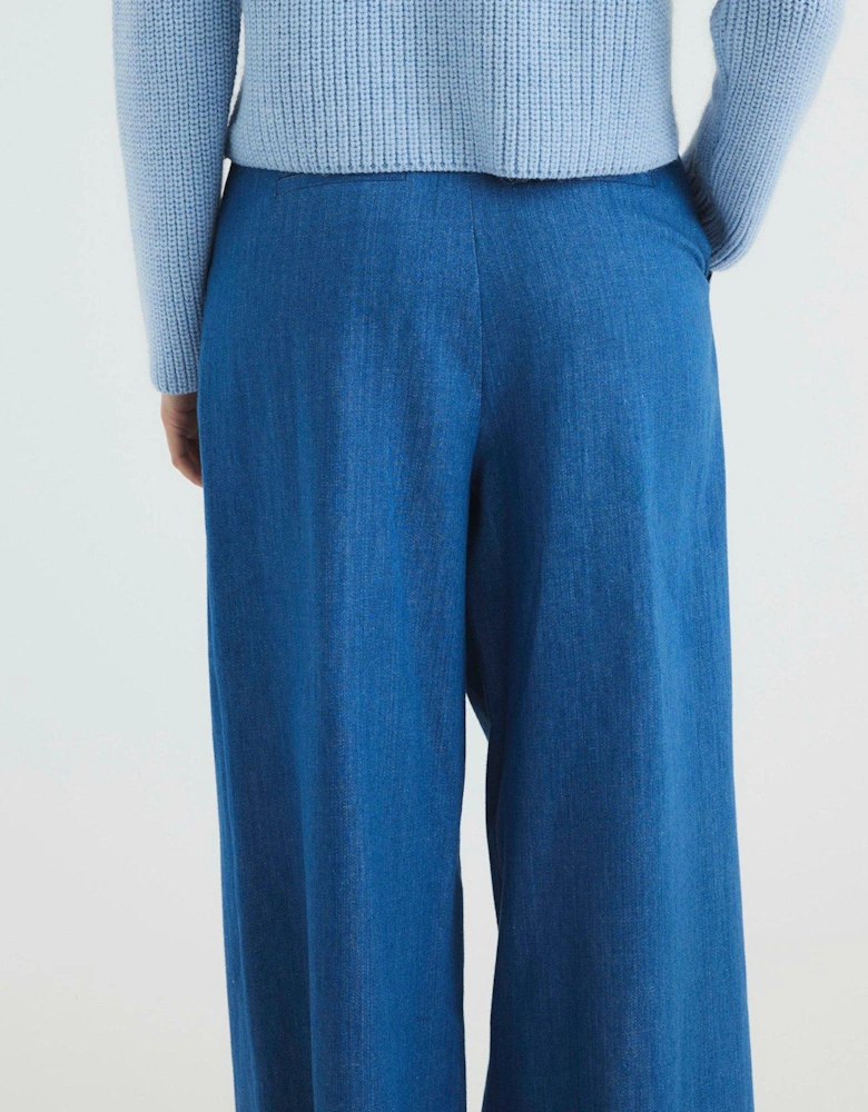 High Waisted Wide Leg Trousers - Blue