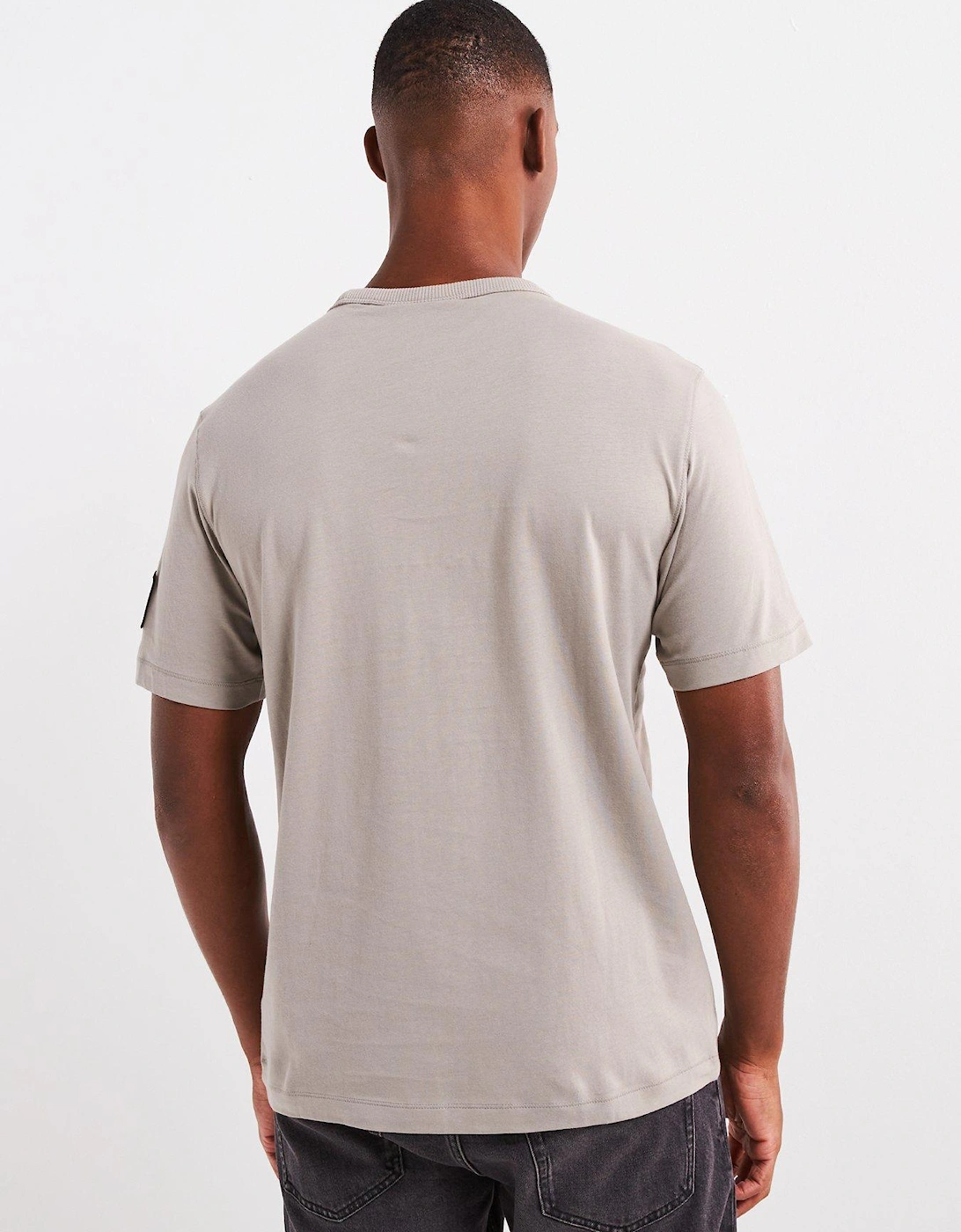 Badge Sleeve Regular Fit T-Shirt - Light Grey