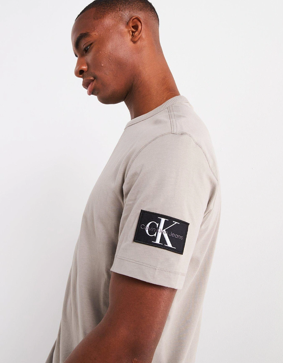 Badge Sleeve Regular Fit T-Shirt - Light Grey