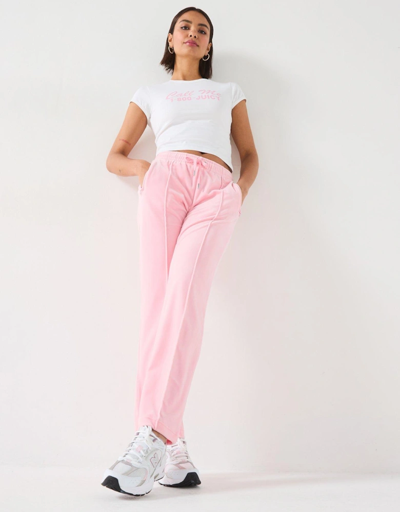 Tina Diamante Logo Velour Trackpants - Pink