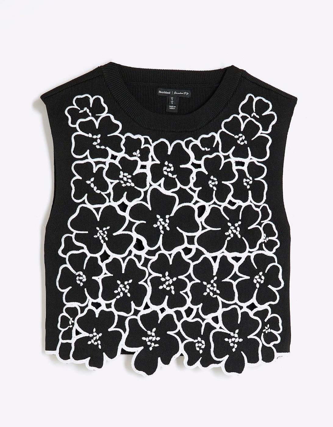 Cut Out Floral Vest Top - Black