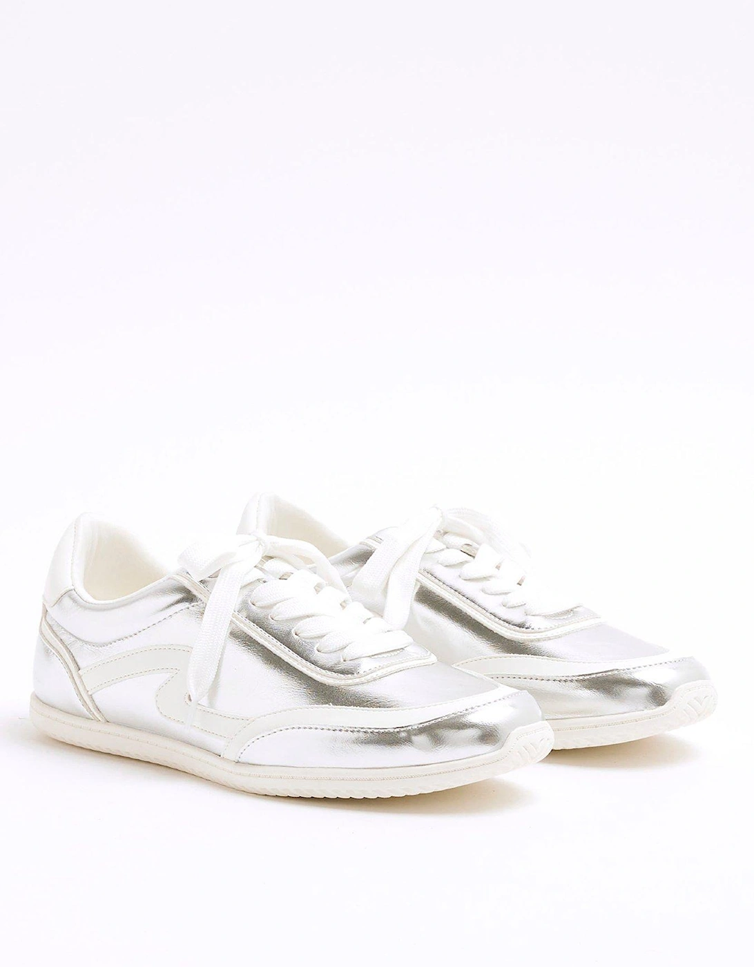 Slim Lace Up Trainer - Silver