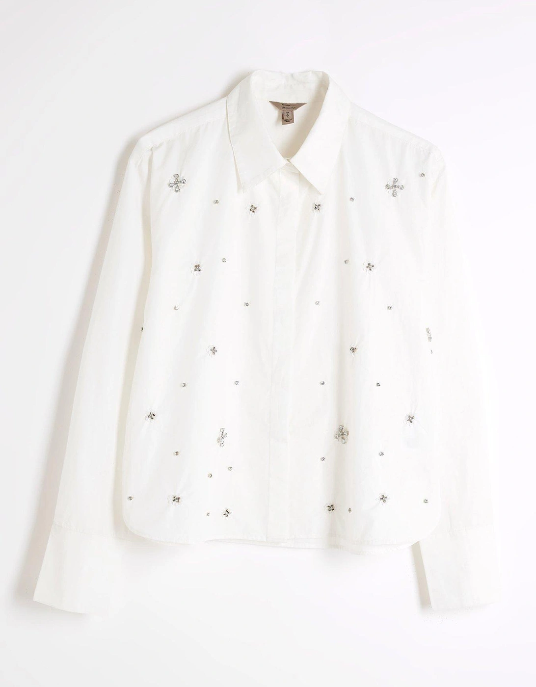 Diamante Detail Poplin Shirt - White