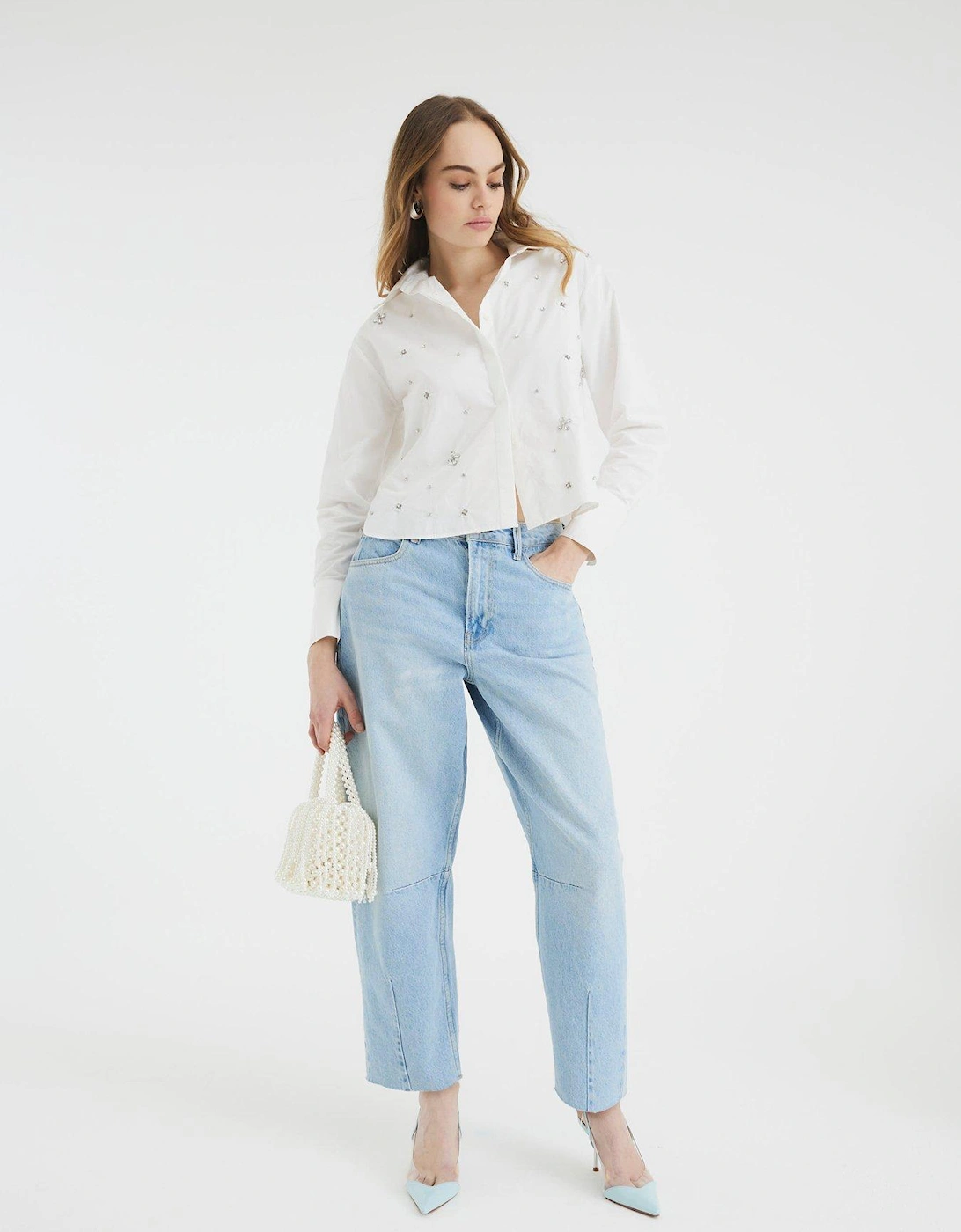 Diamante Detail Poplin Shirt - White