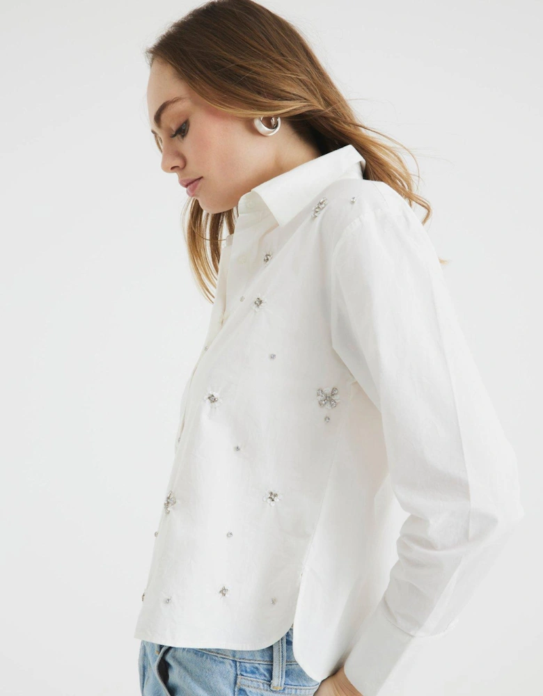 Diamante Detail Poplin Shirt - White