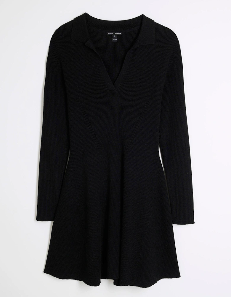 Long Sleeve Polo Mini Dress - Black