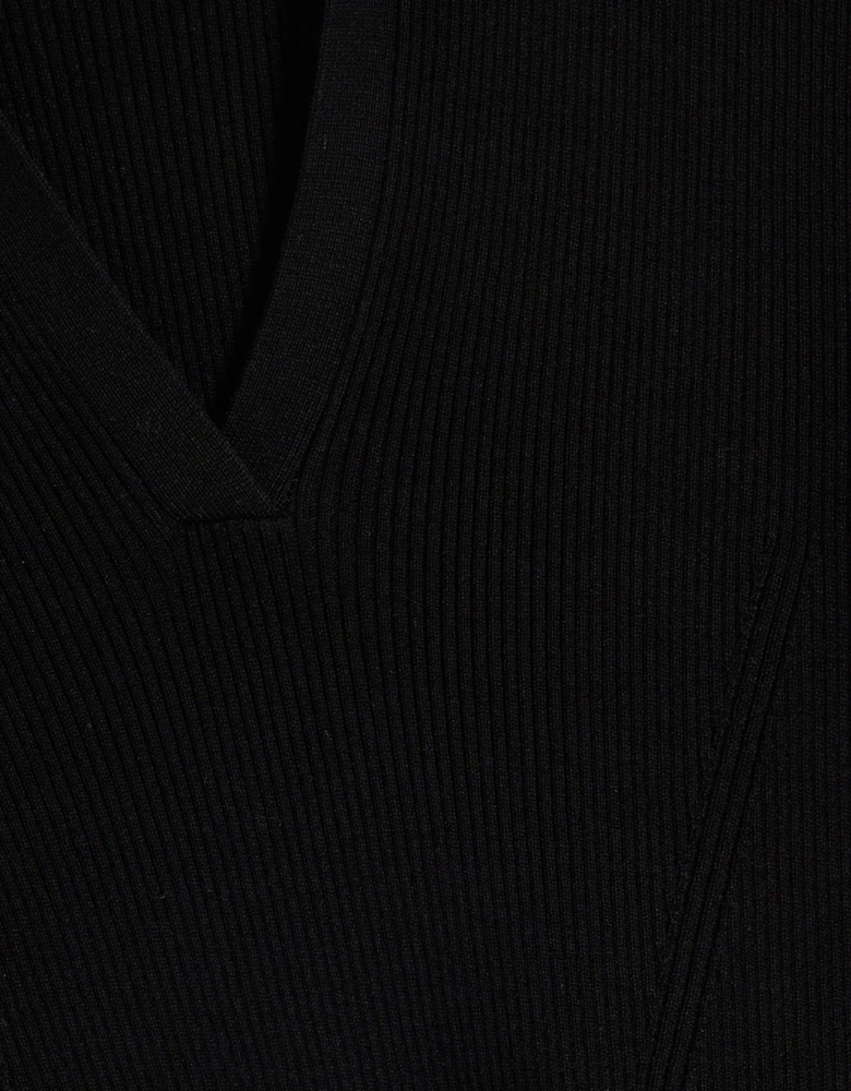 Long Sleeve Polo Mini Dress - Black