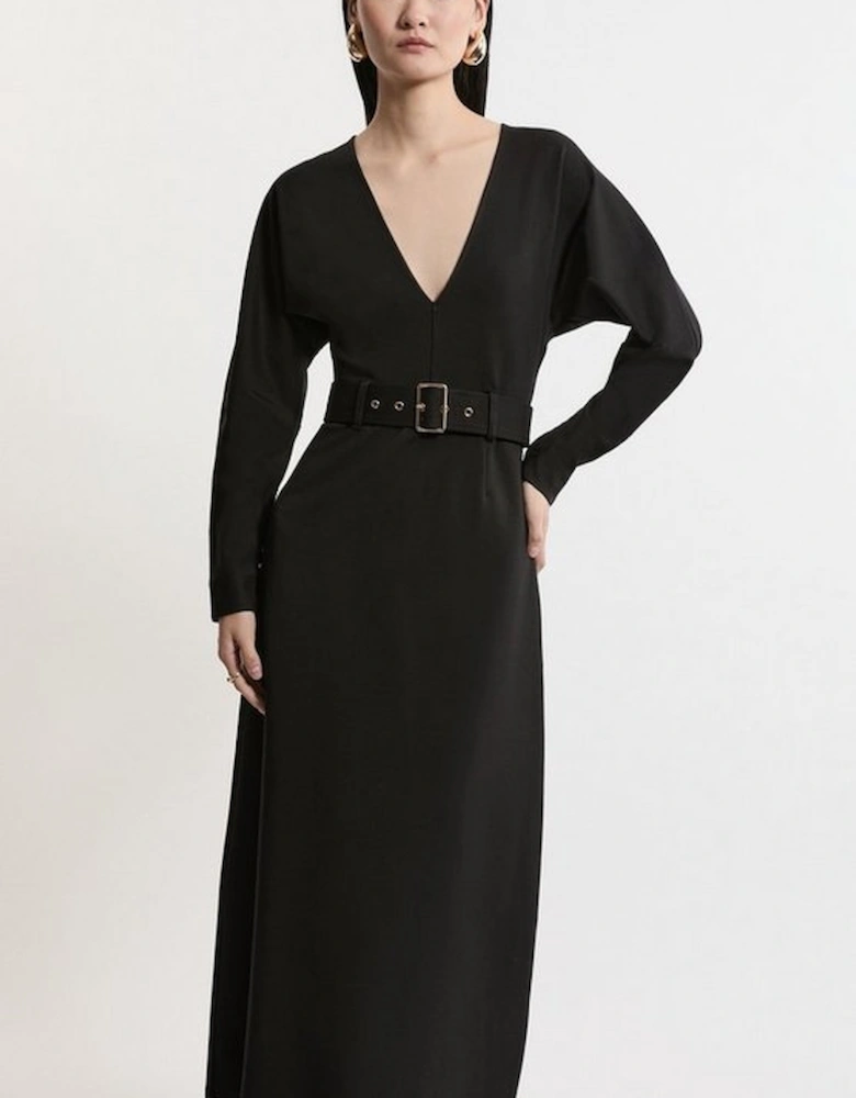 Ponte Belted Maxi Dress