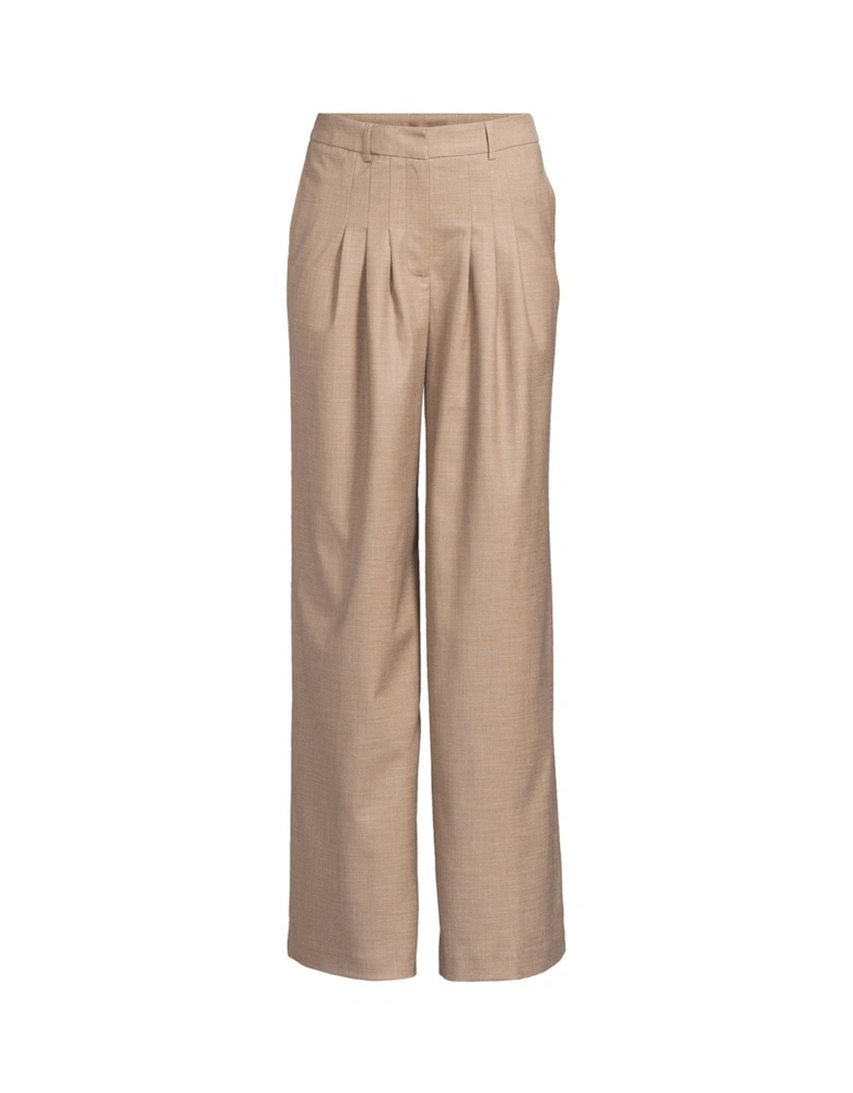 Pleated Wide Leg Trousers - Light Beige