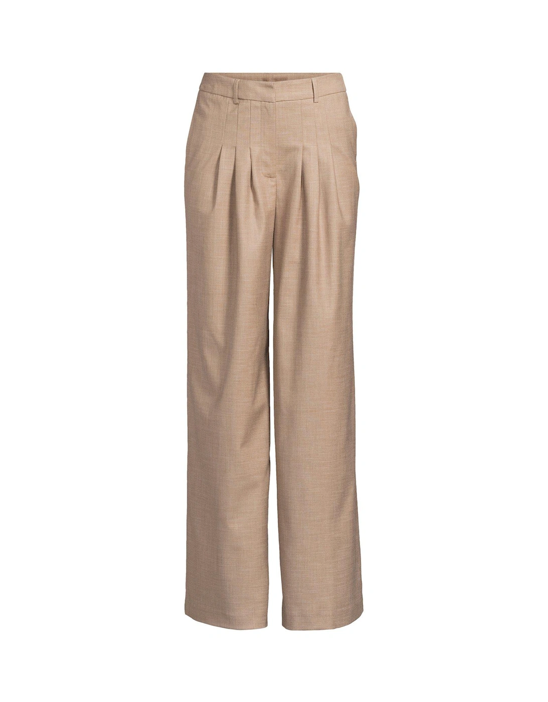 Pleated Wide Leg Trousers - Light Beige