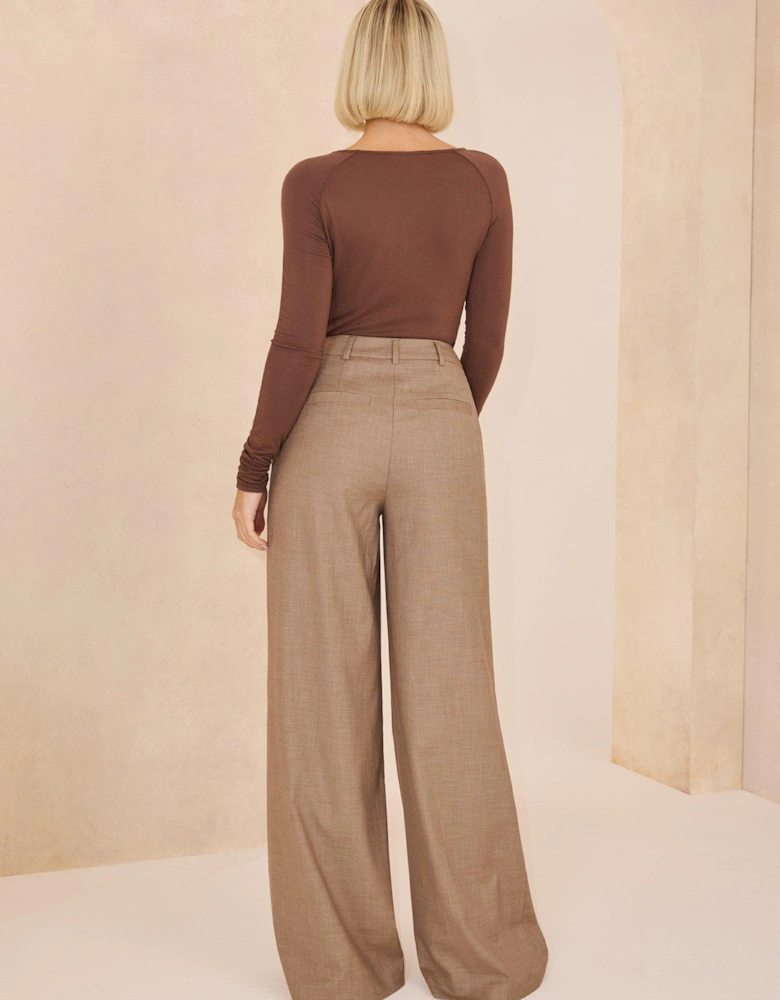 Pleated Wide Leg Trousers - Light Beige