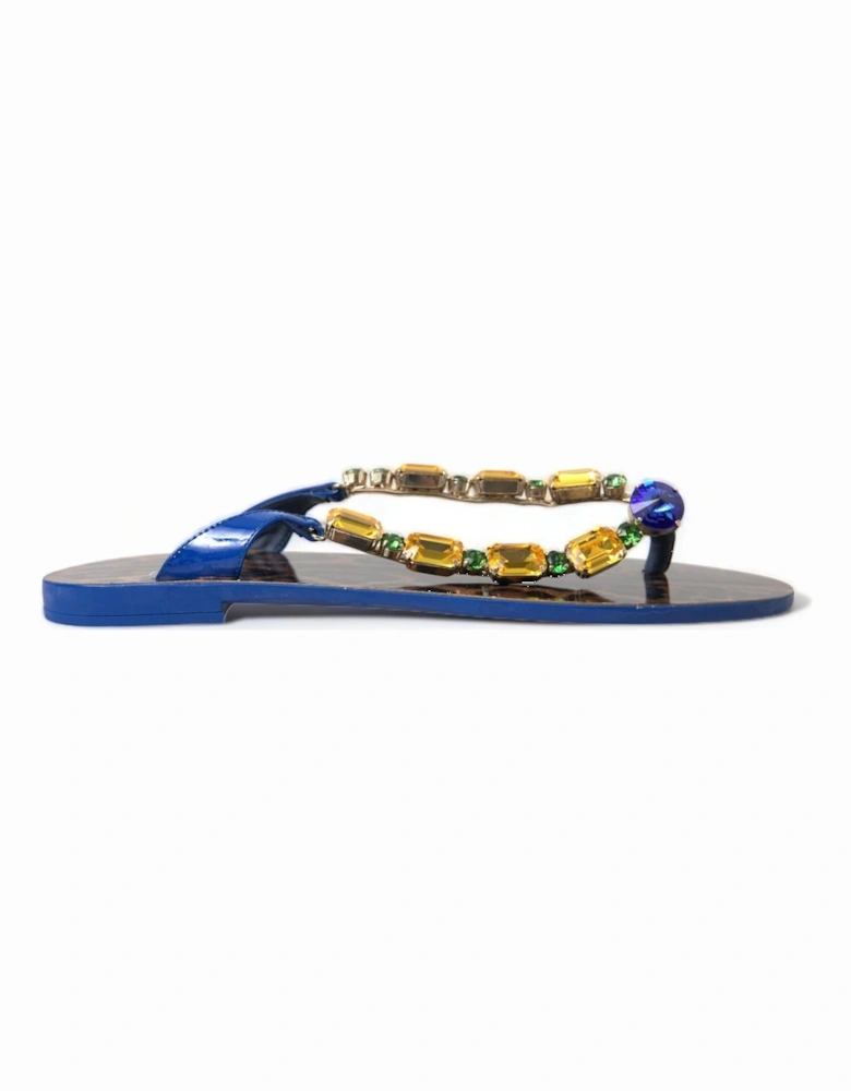 Leather Flip Flop Sandals with Logo Detail Women - Blue Flats