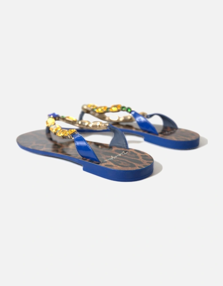 Leather Flip Flop Sandals with Logo Detail Women - Blue Flats