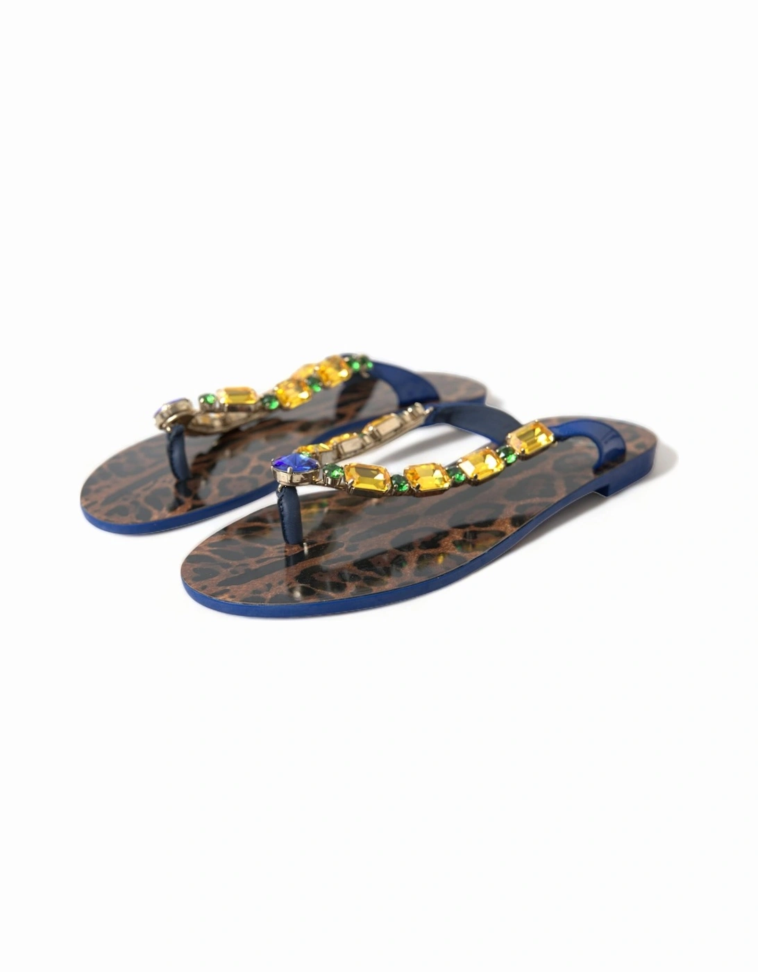 Leather Flip Flop Sandals with Logo Detail Women - Blue Flats