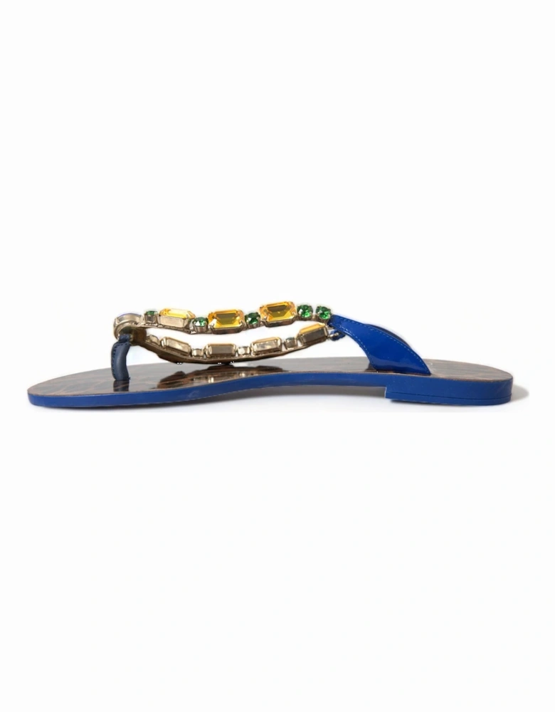 Leather Flip Flop Sandals with Logo Detail Women - Blue Flats