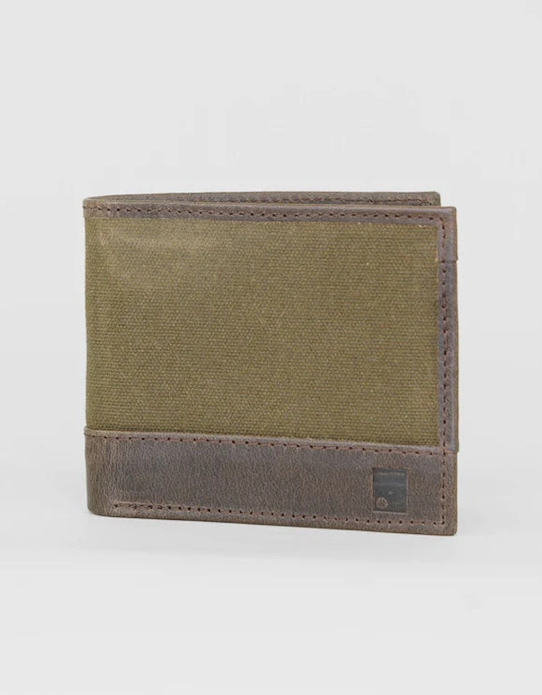 Leather & Waxed Canvas Wallet - Olive / Brown