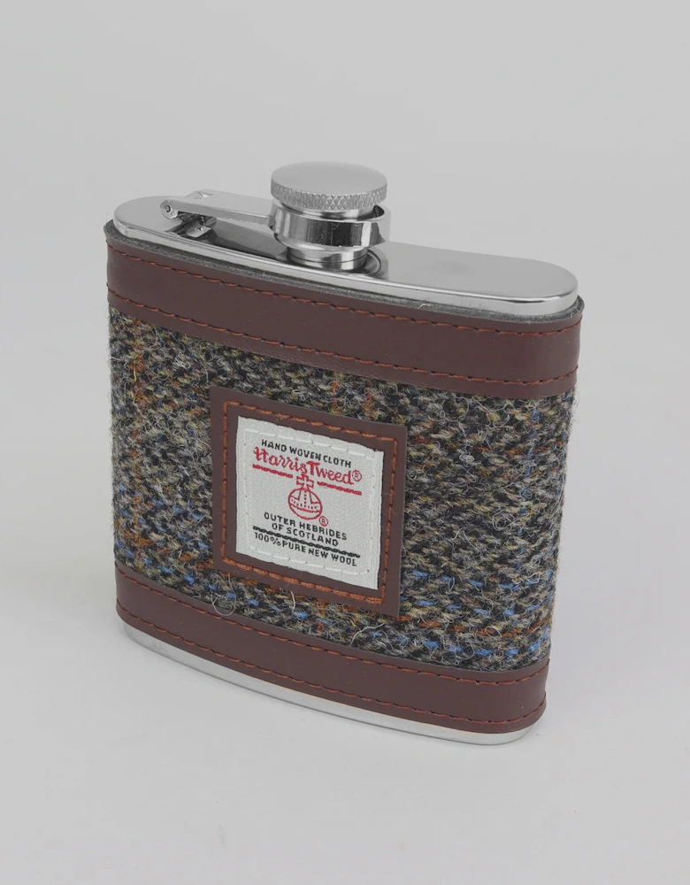 Harris Tweed 6oz Hip Flask - Stainless Steel/Brown