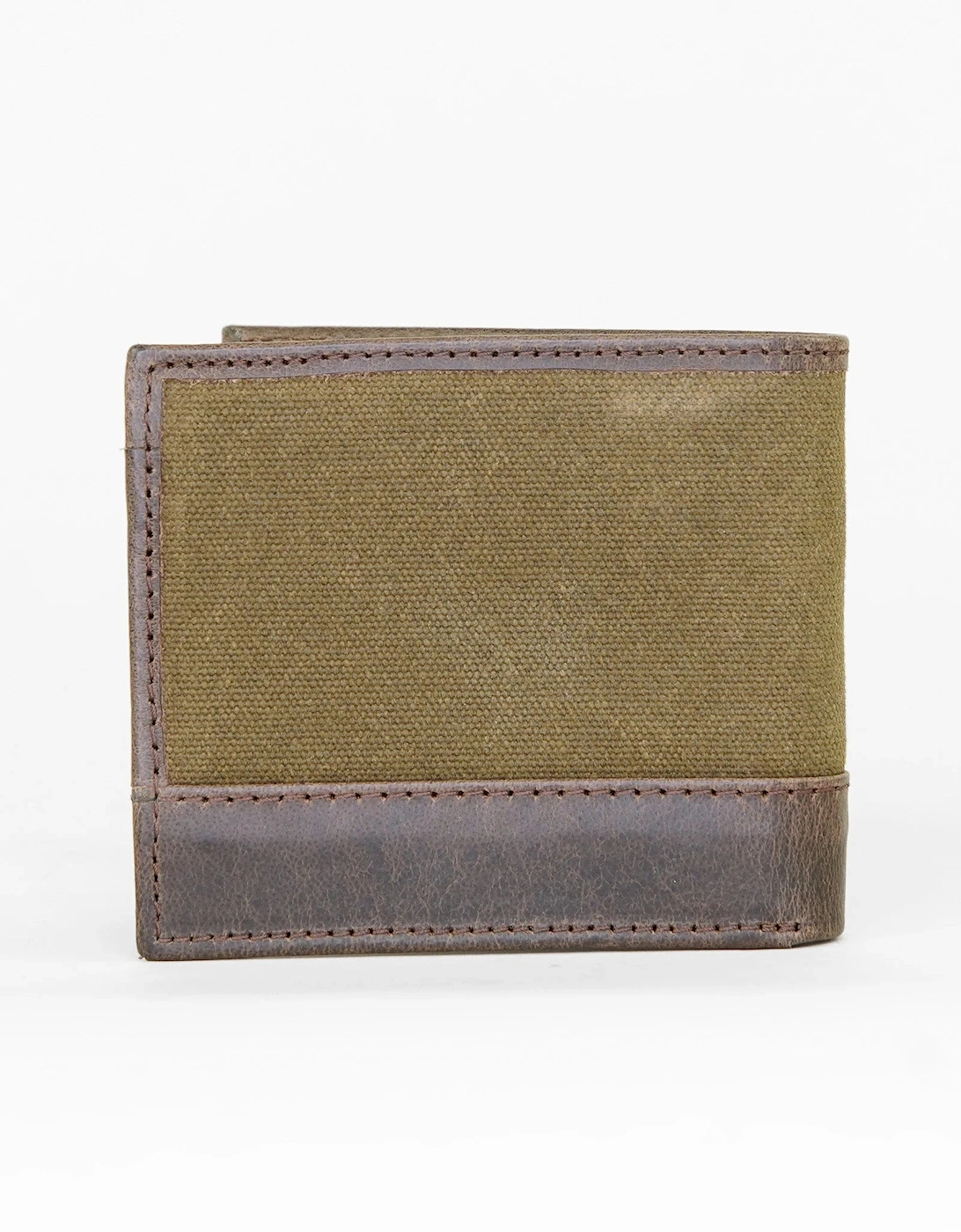 Leather & Waxed Canvas Wallet - Olive / Brown