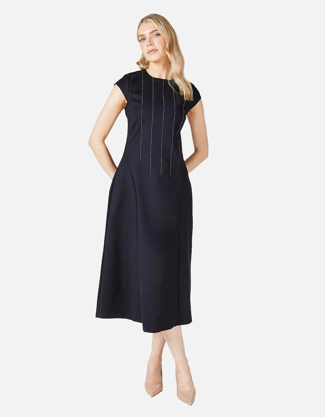 Womens/Ladies Contrast Embroidered Midi Dress, 4 of 3