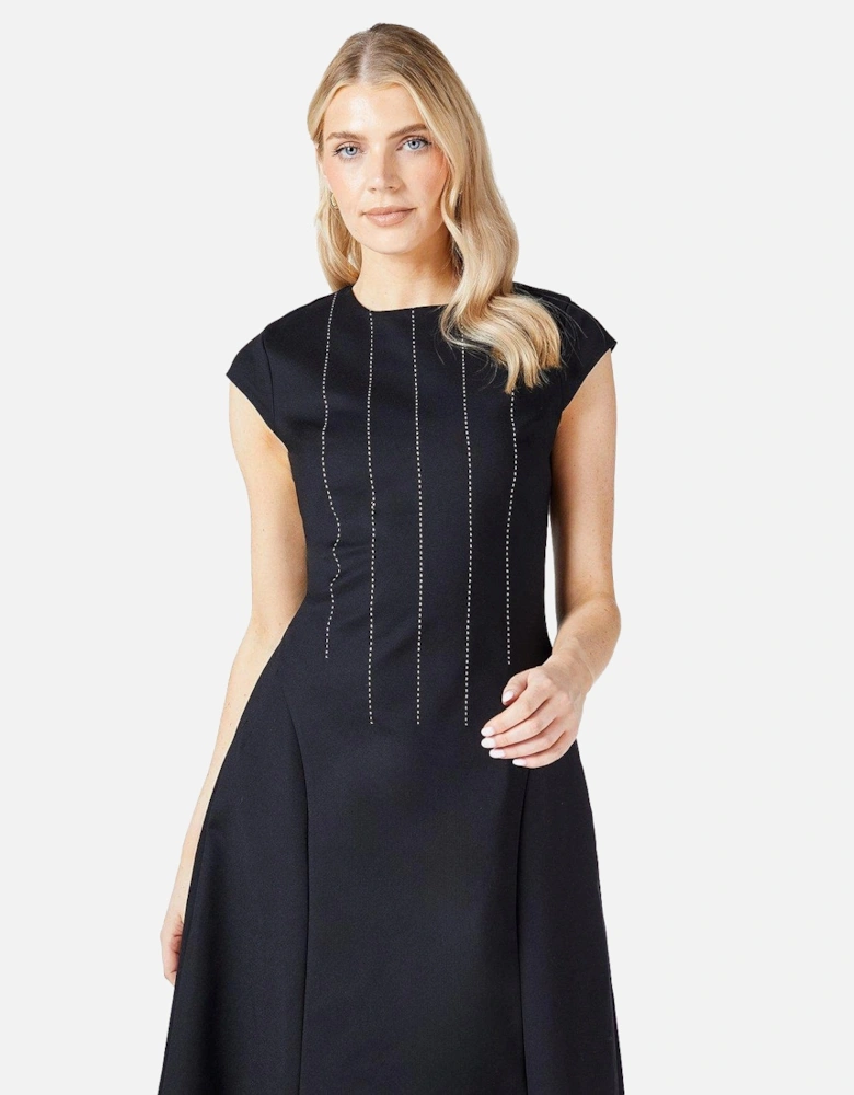 Womens/Ladies Contrast Embroidered Midi Dress