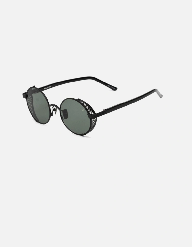 Hand Polished Acetate Watch with Green Glass Unisex - Black Sunglasses