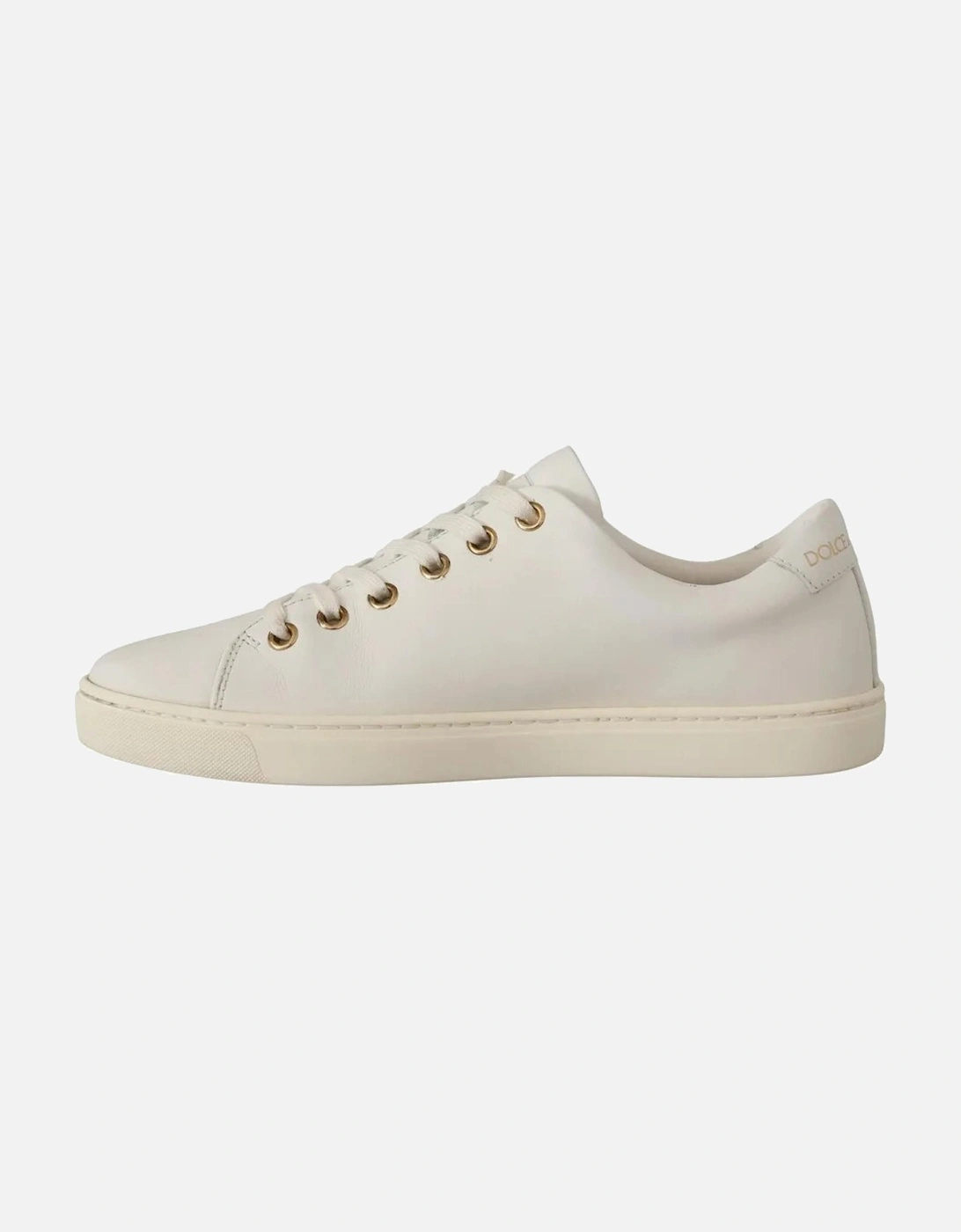 Gold Studded Leather Sneakers with Red Heart Embroidery Women - White