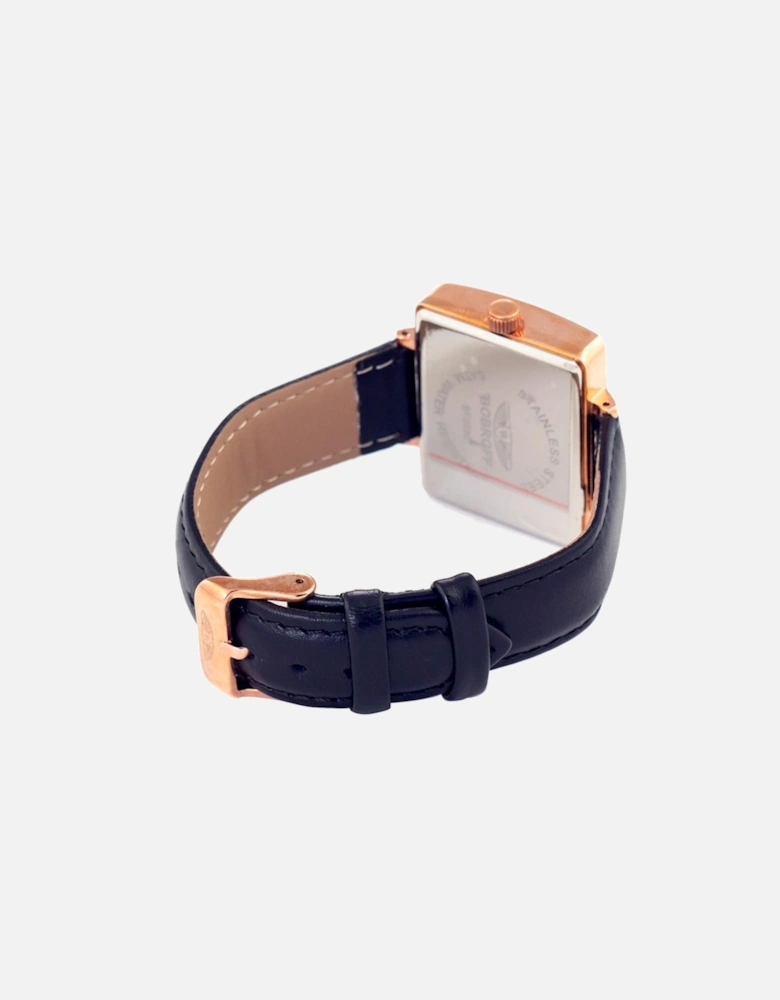 Quartz Analog Steel Case Leather Bracelet Watch Women - Black Watches